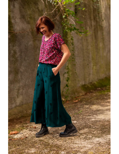 Streli dark lagoon green viscose jacquard fabric - Églantine & Zoé