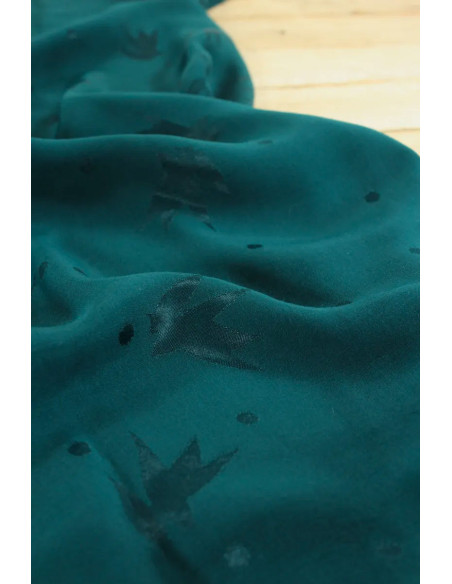 Streli dark lagoon green viscose jacquard fabric - Églantine & Zoé