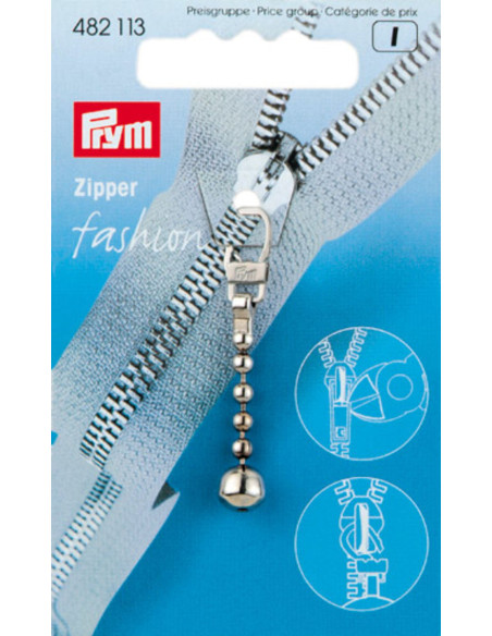 Zipper pull - Silver ball chain