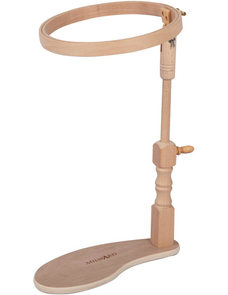 Under-thigh embroidery hoop with Milward embroidery ring
