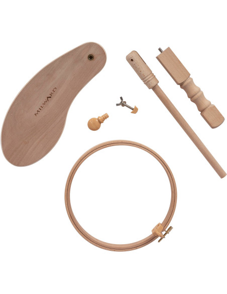 Under-thigh embroidery hoop with Milward embroidery ring