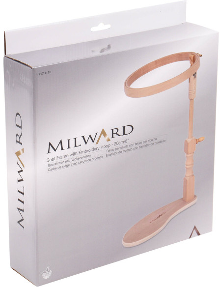 Under-thigh embroidery hoop with Milward embroidery ring