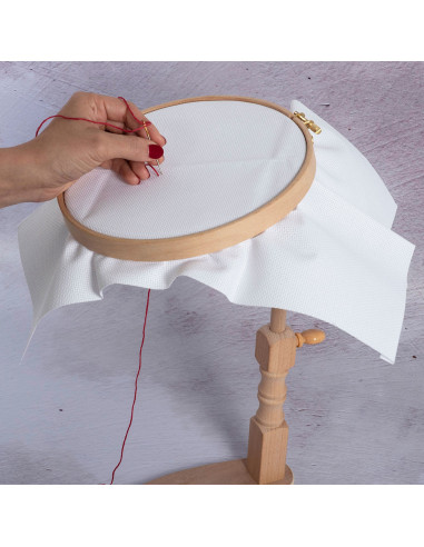 Under-thigh embroidery hoop with Milward embroidery ring