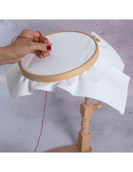 Under-thigh embroidery hoop with Milward embroidery ring