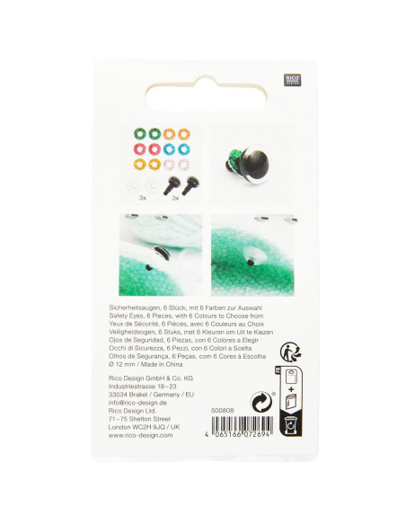 Ricorumi safety eyes 6 colors 12 mm - 3 pairs