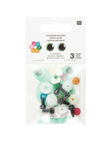 Ricorumi safety eyes 6 colors 9 mm - 3 pairs