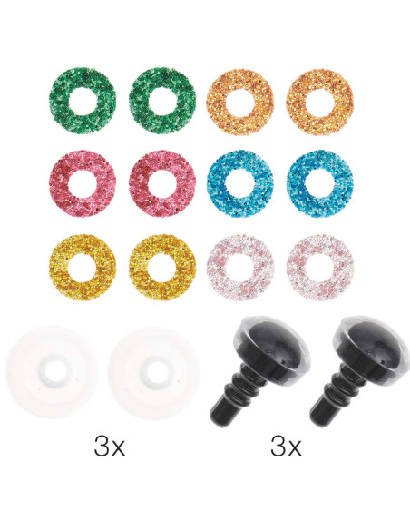 Ricorumi safety eyes 6 colors 9 mm - 3 pairs