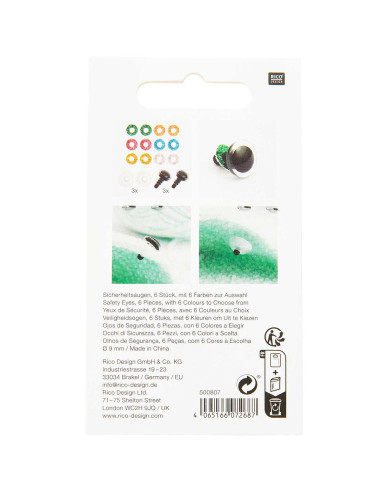 Ricorumi safety eyes 6 colors 9 mm - 3 pairs
