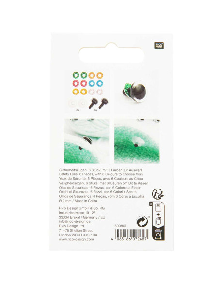 Ricorumi safety eyes 6 colors 9 mm - 3 pairs