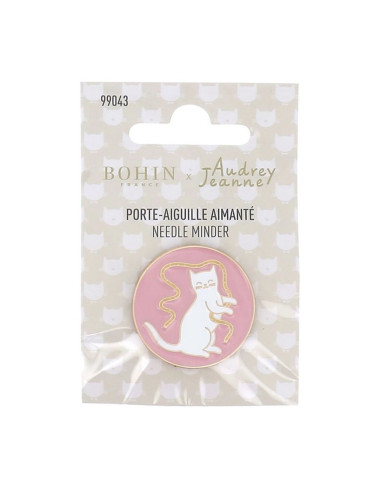 Bohin Magnetic Needle Holder - Cat Ribbon Pink Background