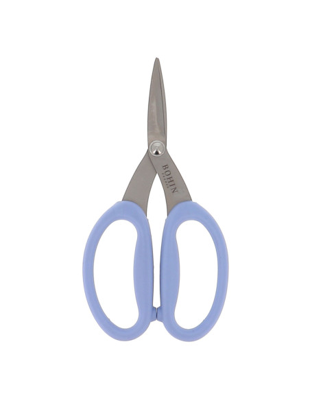 Bohin precision scissors with micro-serrated blades and large soft rings - Blue