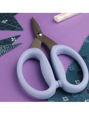 Bohin precision scissors with micro-serrated blades and large soft rings - Blue