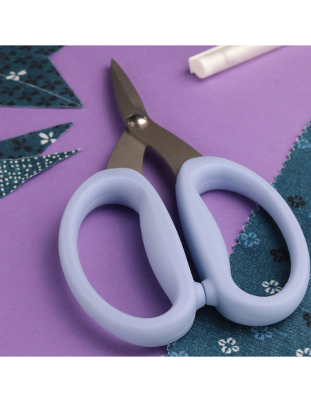 Bohin precision scissors with micro-serrated blades and large soft rings - Blue