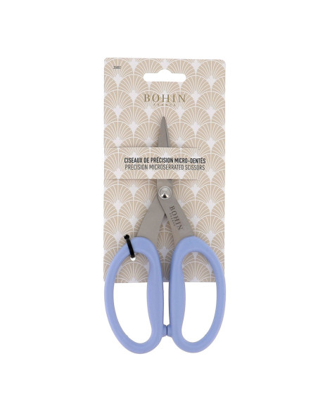 Bohin precision scissors with micro-serrated blades and large soft rings - Blue