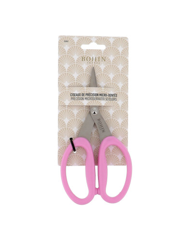 Bohin Precision Scissors with Micro-Serrated Blades and Large Soft Rings - Pink
