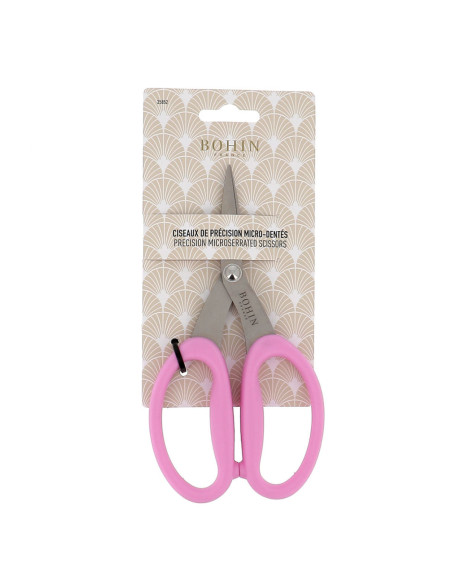 Bohin Precision Scissors with Micro-Serrated Blades and Large Soft Rings - Pink