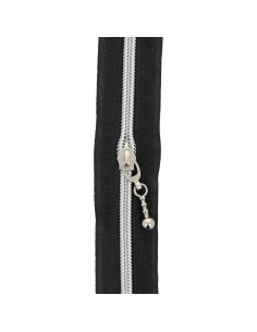 5-meter roll of 5 mm nylon zipper with round pulls - Black and silver 2