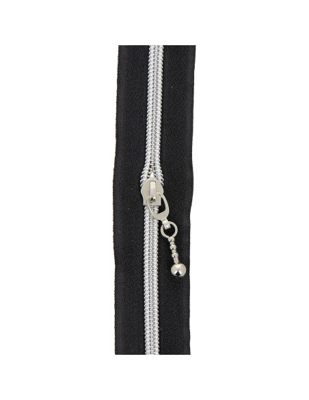 5-meter roll of 5 mm nylon zipper with round pulls - Black and silver