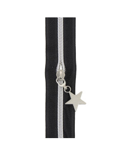 5-meter roll of 5 mm nylon zipper with star pulls - Black and silver 2