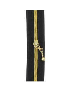 5-meter roll of 5 mm nylon zipper with round pulls - Black and gold 2