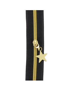 5-meter roll of 5 mm nylon zipper with star pulls - Black and gold 2