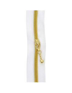 5-meter roll of 5 mm nylon zipper with round pulls - White and gold 2