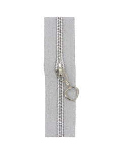 5-meter roll of 5 mm nylon zipper with heart pulls - Silver lurex 2