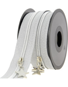 5-meter roll of 5 mm nylon zipper with star pulls - Silver lurex