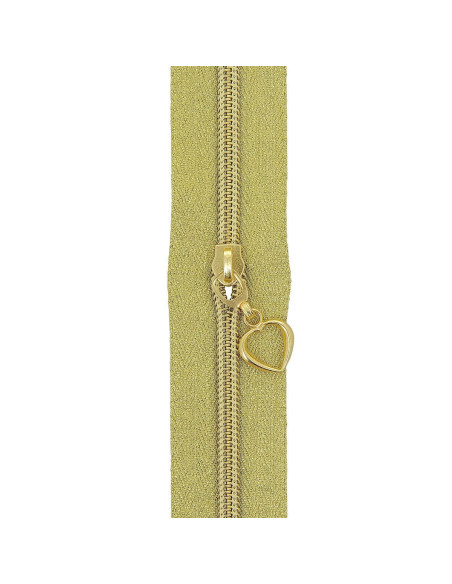 5-meter roll of 5 mm nylon zipper with heart pulls - Gold lurex