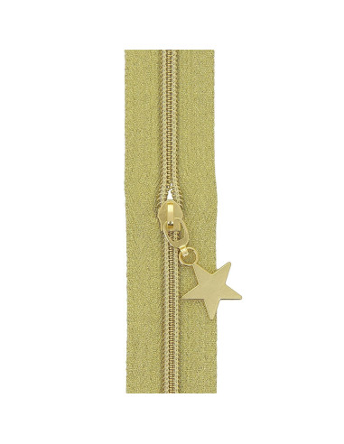 5-meter roll of 5 mm nylon zipper with star pulls - Gold lurex