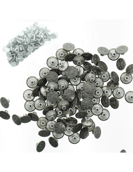 Box of 100 jeans buttons 17mm - Matte silver stars