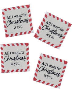 Set of 4 sew-on labels - All I want for Christmas