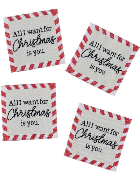 Set of 4 sew-on labels - All I want for Christmas