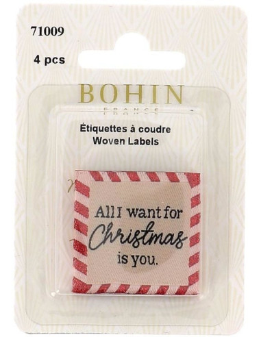 Set of 4 sew-on labels - All I want for Christmas