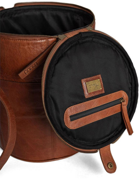 Muud Saturn XL Leather Storage Bag for Knitting - Rich Brown