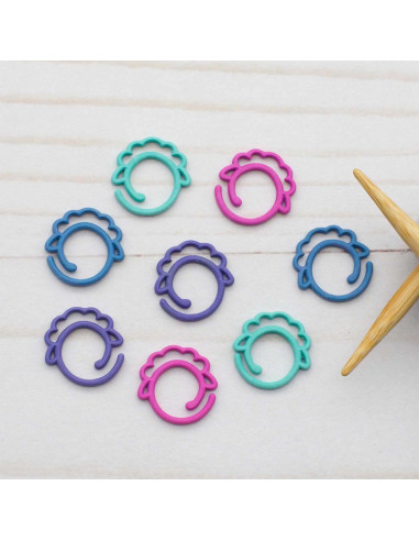Set of 8 open stitch markers - Colored Sheep