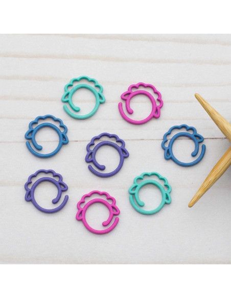 Set of 8 open stitch markers - Colored Sheep