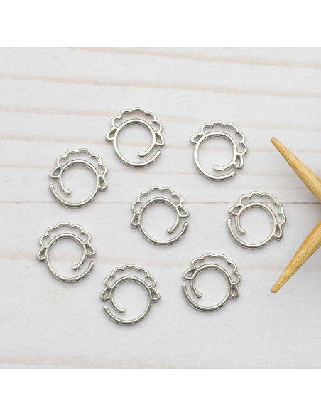 Set of 8 open stitch markers - Silver sheep