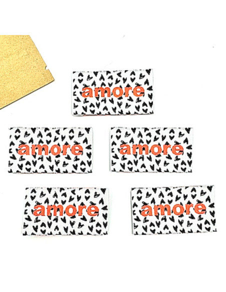 Set of 5 woven sew-on labels Amore