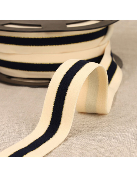 Bicolor elastic with gold edges - Navy blue