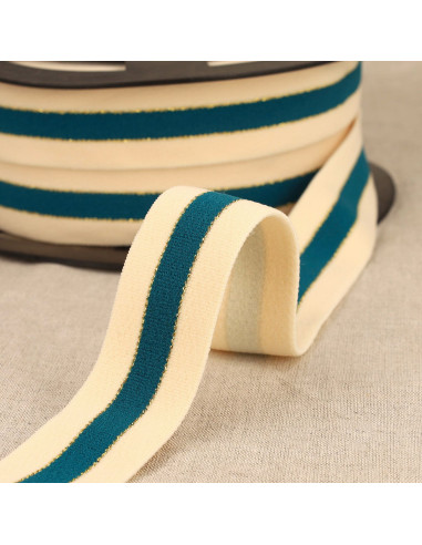 Bicolor elastic with gold edges - Teal blue