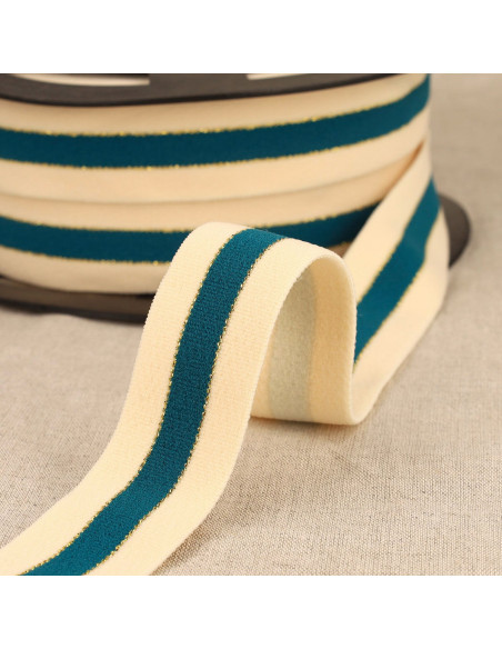 Bicolor elastic with gold edges - Teal blue