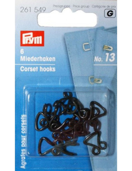 Hooks and eyes for corsets - Black set of 6