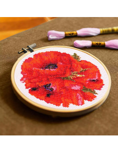 Cross-stitch embroidery kit - Red Poppy