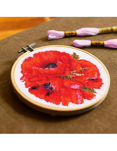 Cross-stitch embroidery kit - Red Poppy