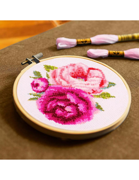 Cross-stitch embroidery kit - Pink Peonies
