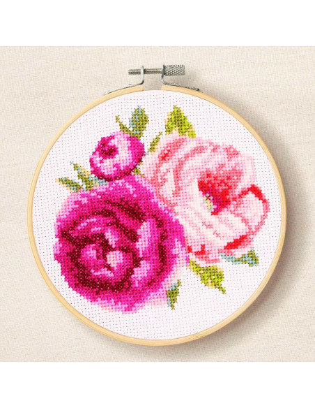 Cross-stitch embroidery kit - Pink Peonies