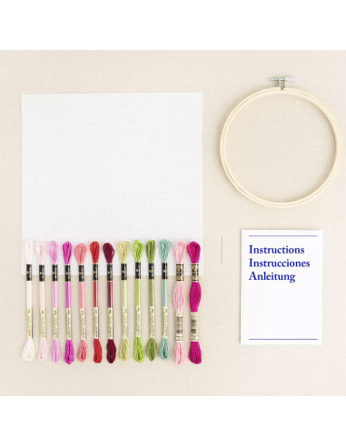 Cross-stitch embroidery kit - Pink Peonies
