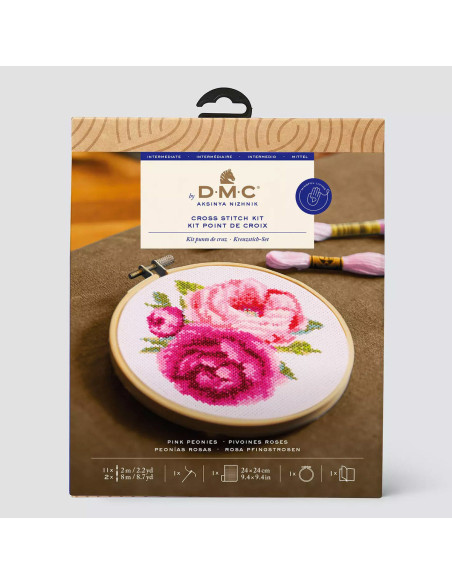 Cross-stitch embroidery kit - Pink Peonies