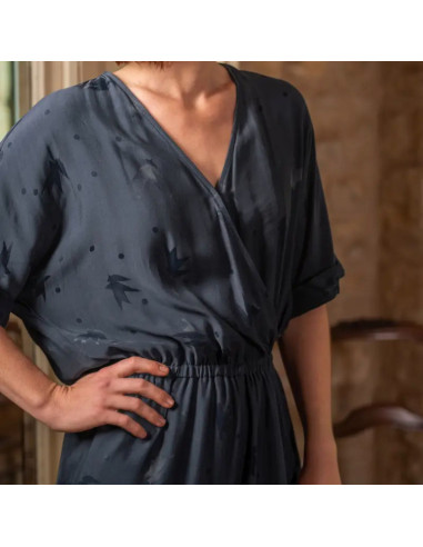 Ink Blue Streli Viscose Jacquard Fabric - Églantine & Zoé